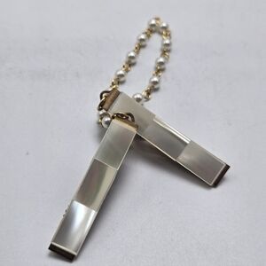 50's Mother of Pearl Gold Tone Sweater Clips Faux Pearl Chain MCM Sweater Guards